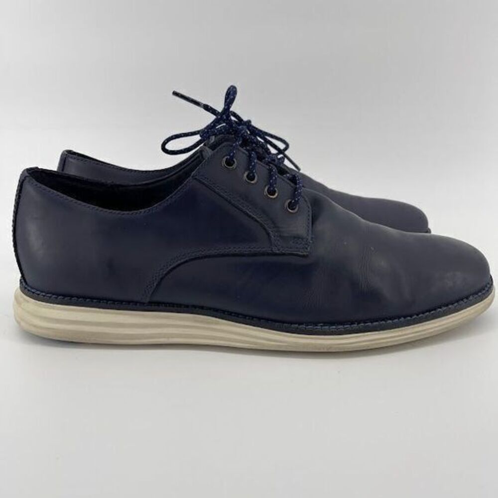 Cole Haan Navy Blue Leather Grand Plain Toe Oxford Casual Shoe SIze